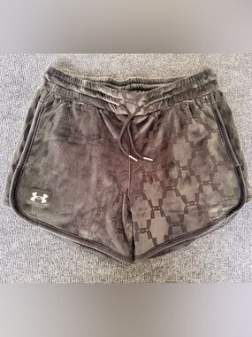 Under Armour Velour Chain Print Drawstring Shorts Women's M Black Rare